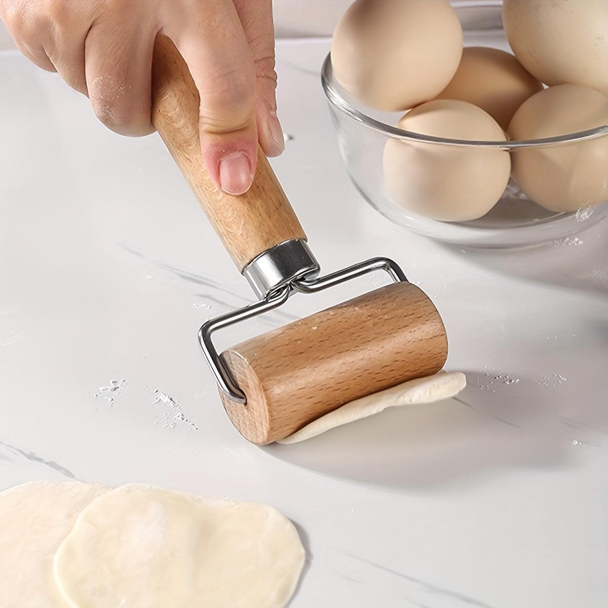 1pc Wooden Rolling Pin, Stainless Steel T-Shaped Dough Roller, Single-Handed Effort-Saving Pastry Rolling Pin for Dumpling Wrappers, Baozi Skin, Kitchen Baking Tool