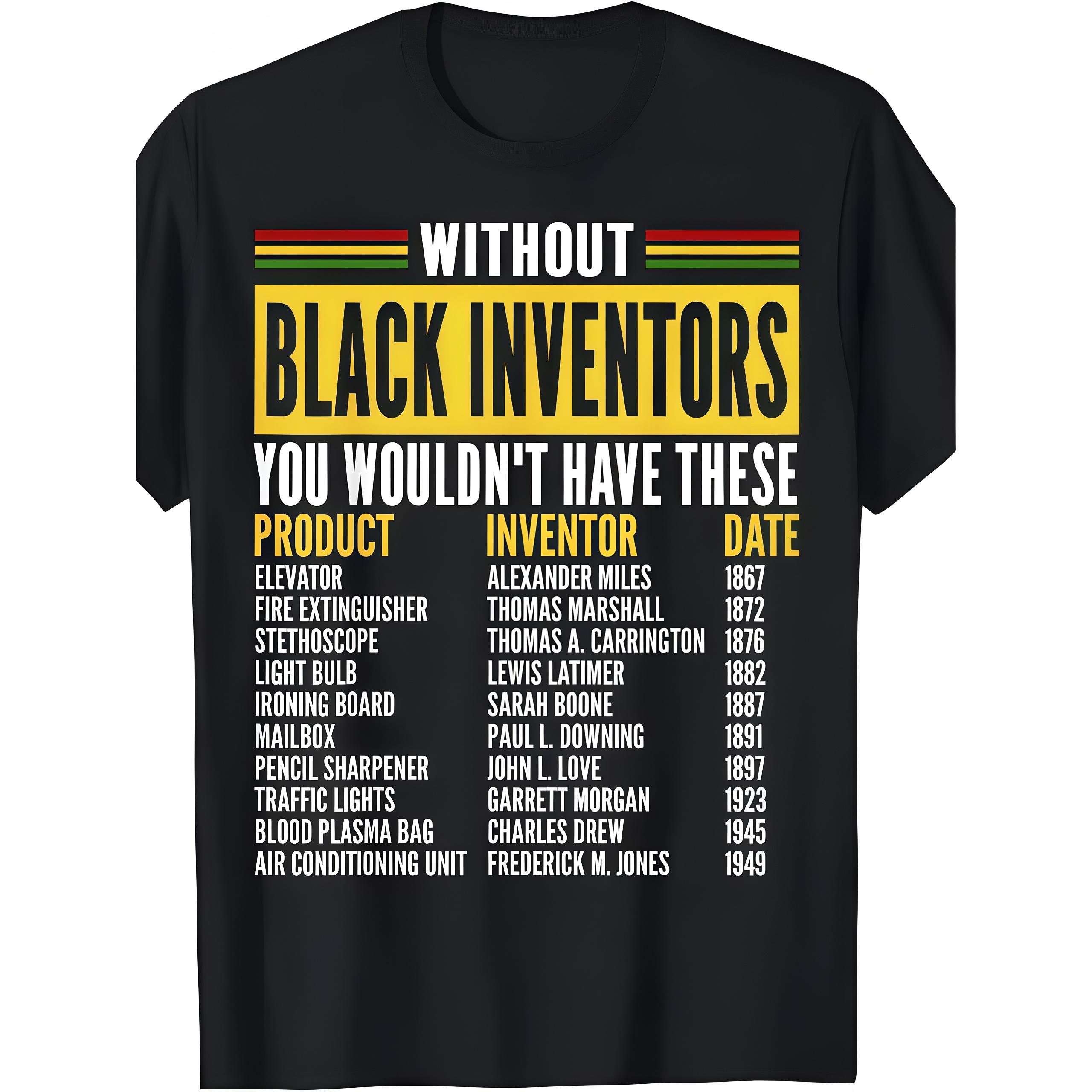 African American Inventors Graphic Tee, Retro Vintage Print, Casual Crew Neck Short Sleeve