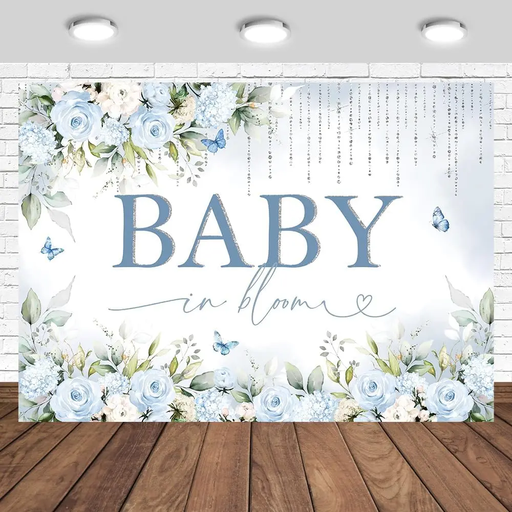 in Bloom Backdrop 7x5ft Sky Blue   Shower Party Decorations  Girl's Floral Nature Theme Photography Background