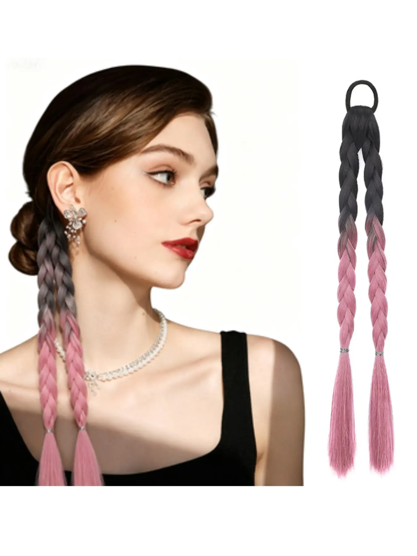 Synthetic Braid Ponytail for women Realistic Ombre Box Braids Fashion Highlighted Y2K Style Twist Braids & Fishtail Double Ponytails Braided Ponytail Extension