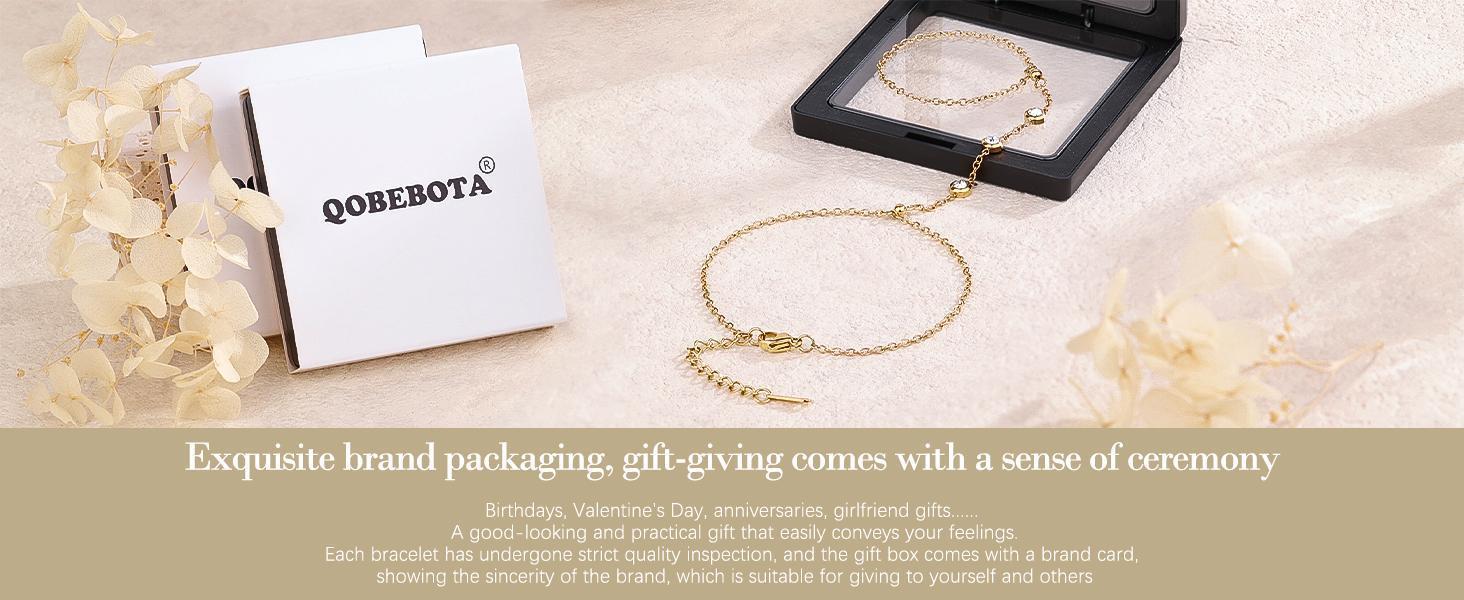 Hand Chain 18K Gold Plated Stainless Steel Non Tarnish Link with Finger Ring Bracelet Stacks Christmas Gifts Waterproof Jewelry Handchain Slave Bracelets for Women