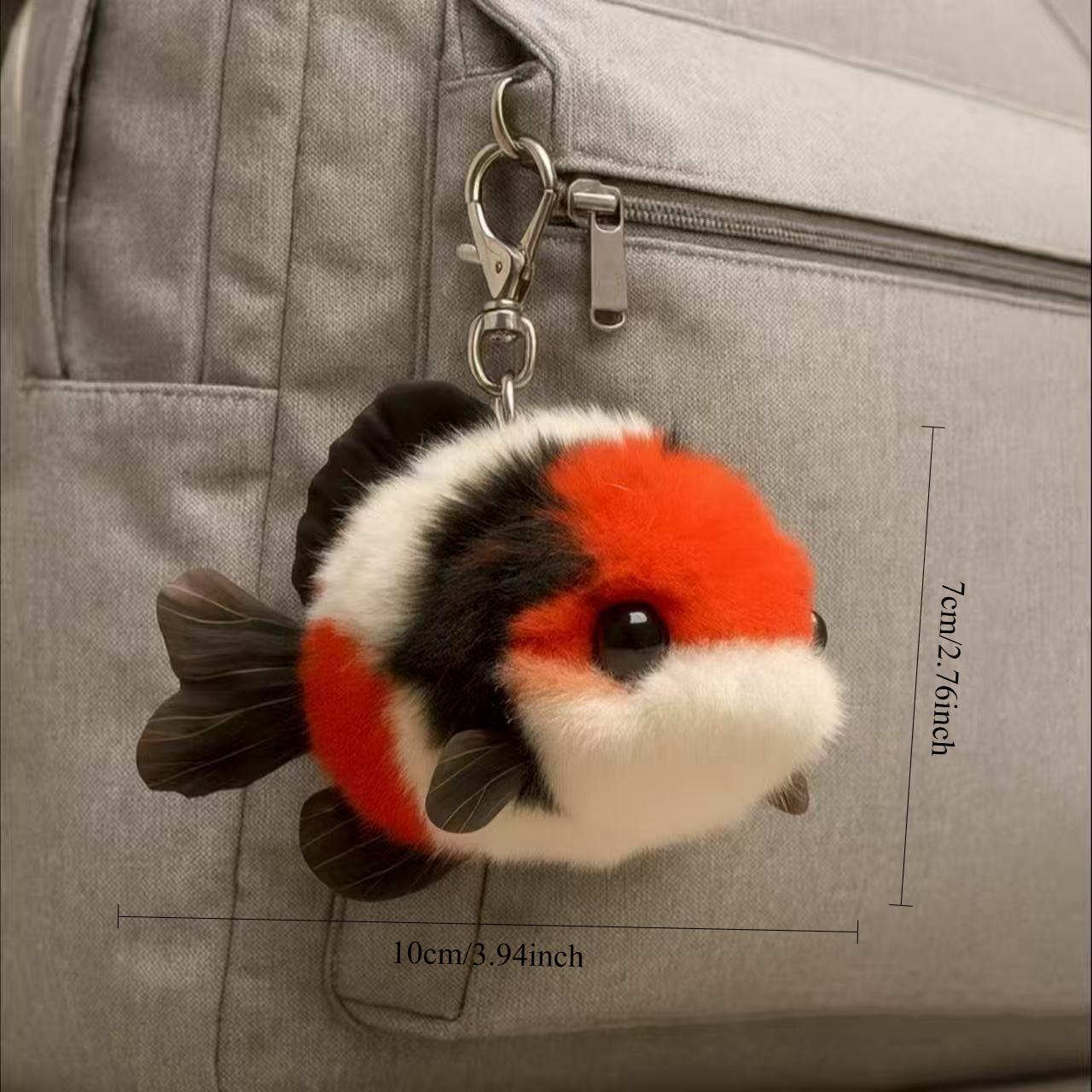 Lucky Koi Fish Plush Keychain Cute Heart-Shaped Carp Pendant With Round Ring Charm Soft Fish Bag Accessory For Gifting