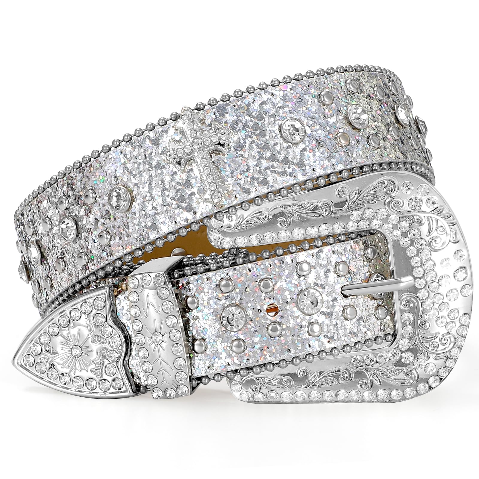 XZQTIVE Rhinestone Belt for Women & Men - A Fusion of Fashion & Western Charm, Cowgirl Cowboy Bling Style, Cross-Design Leather Belt with Diamond Studs, Perfect for Jeans & Dresses SpringStatements