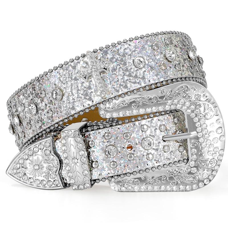 XZQTIVE Rhinestone Belt for Women & Men - A Fusion of Fashion & Western Charm, Cowgirl Cowboy Bling Style, Cross-Design Leather Belt with Diamond Studs, Perfect for Jeans & Dresses