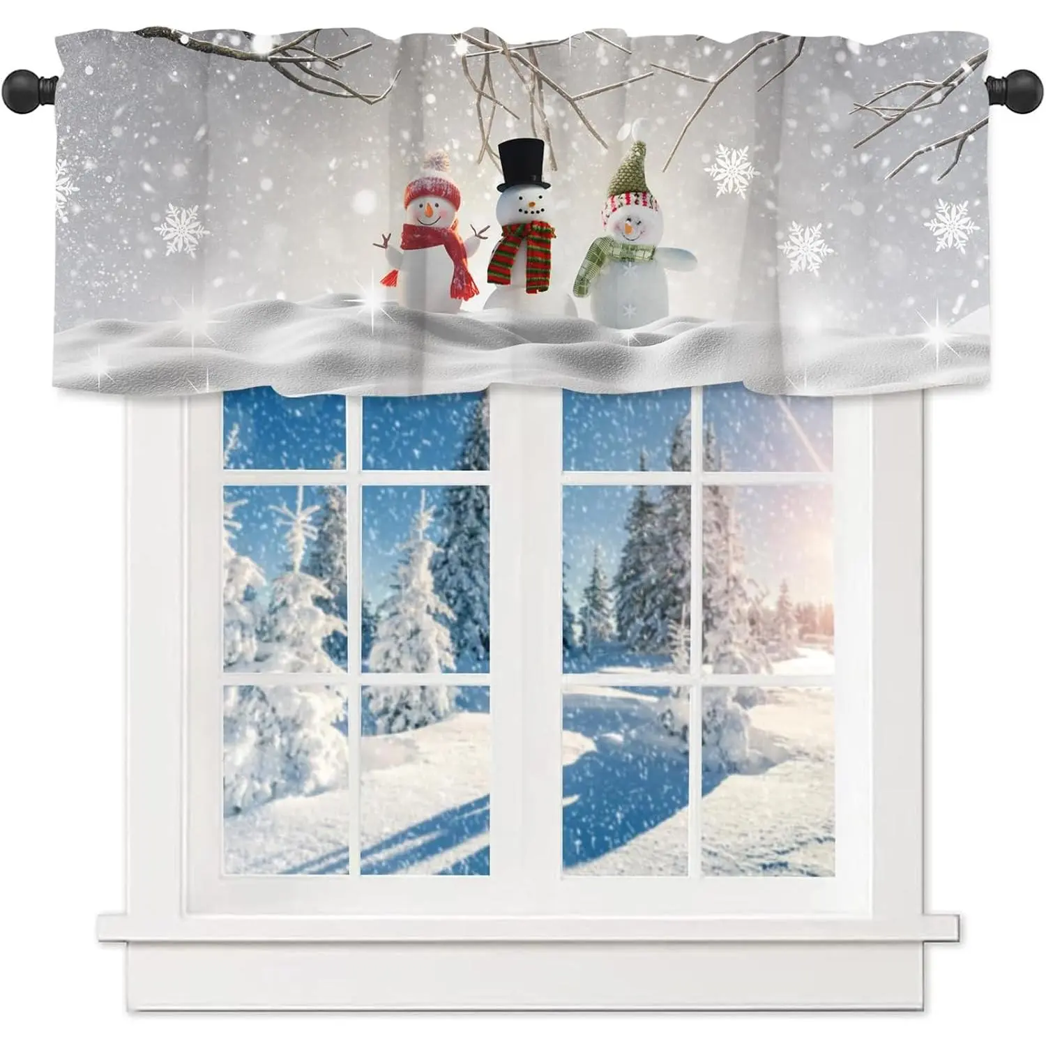 Christmas Window Valances Snowman Christmas Valance Kitchen Curtains with Rod Pocket Xmas Tree Window Treatments Short Curtain Panels Decor 54" X 18"