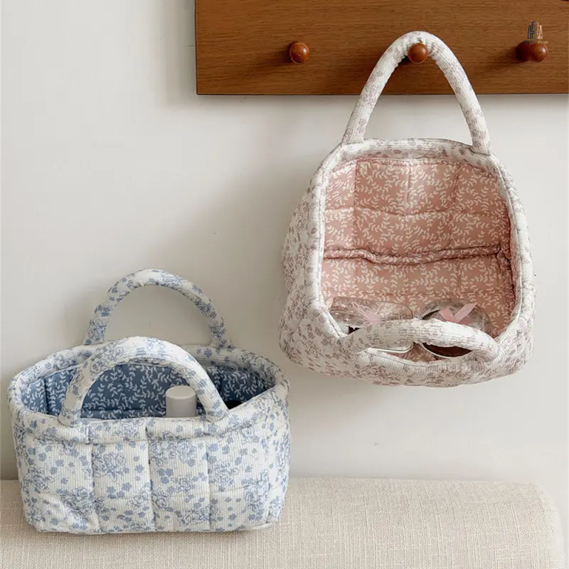 Corduroy Storage Basket Small Sundry Organizer Bin Desktop Cosmetic Container Multi Purpose Snack Clothes Storage Portable Foldable Bedroom Bathroom Vanity Household Tidy Accessory