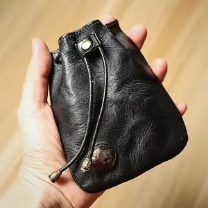 Leather Coin Purse, Leather Drawstring Bag, Coin Pouch, Leather Bag, Change Holder, Valentine'S Day Gift for Men And Women, Wallet, Coin Purse for Men