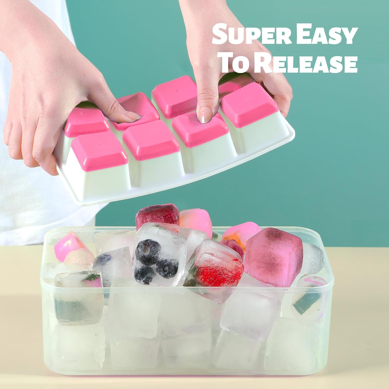 Large Ice Cube Trays with Lid,  2 Pack Stackable  Ice Cube Molds for Freezer, Easy Release 16 Big Square Ice Trays for   ()