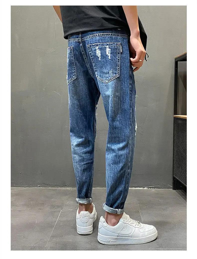 Men's Shaved Trendy Ripped Jeans Ruffian Handsome Summer Slim-fitting Pants Trendy Brand Man Clothes Designer Beggar Pants Men