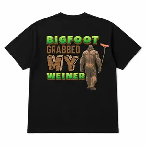 Bigfoot Grabbed my weiner - men's T-shirt Cotton Menswear Tshirt Top Crewneck Casual Shorts  Black Streetwear  graphic tees men gifts baggy  clothes  black shirt sluggy tee