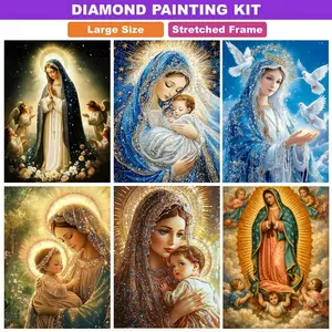 Framed,5D DIY Diamond Painting Kit - Sacred Virgin Mary with Baby Jesus, Angels & Doves, Glowing Halo Religious Art, Perfect for Christmas, Easter & Faith-Inspired Home Church Decor, Spiritual Hobby Gift
