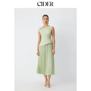 Cider Asymmetrical Neck Pleated Flared Maxi Dress SummerFinds