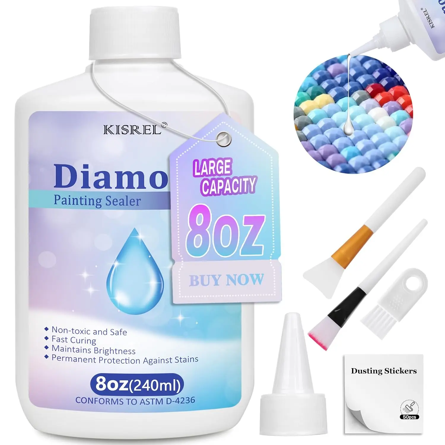 240ml  Painting Sealer, 8oz Quick-Dry  Art Sealer with Applicator,  5D  Art Glue Permanent Adhesive, Puzzle Glue for Glossy Finish