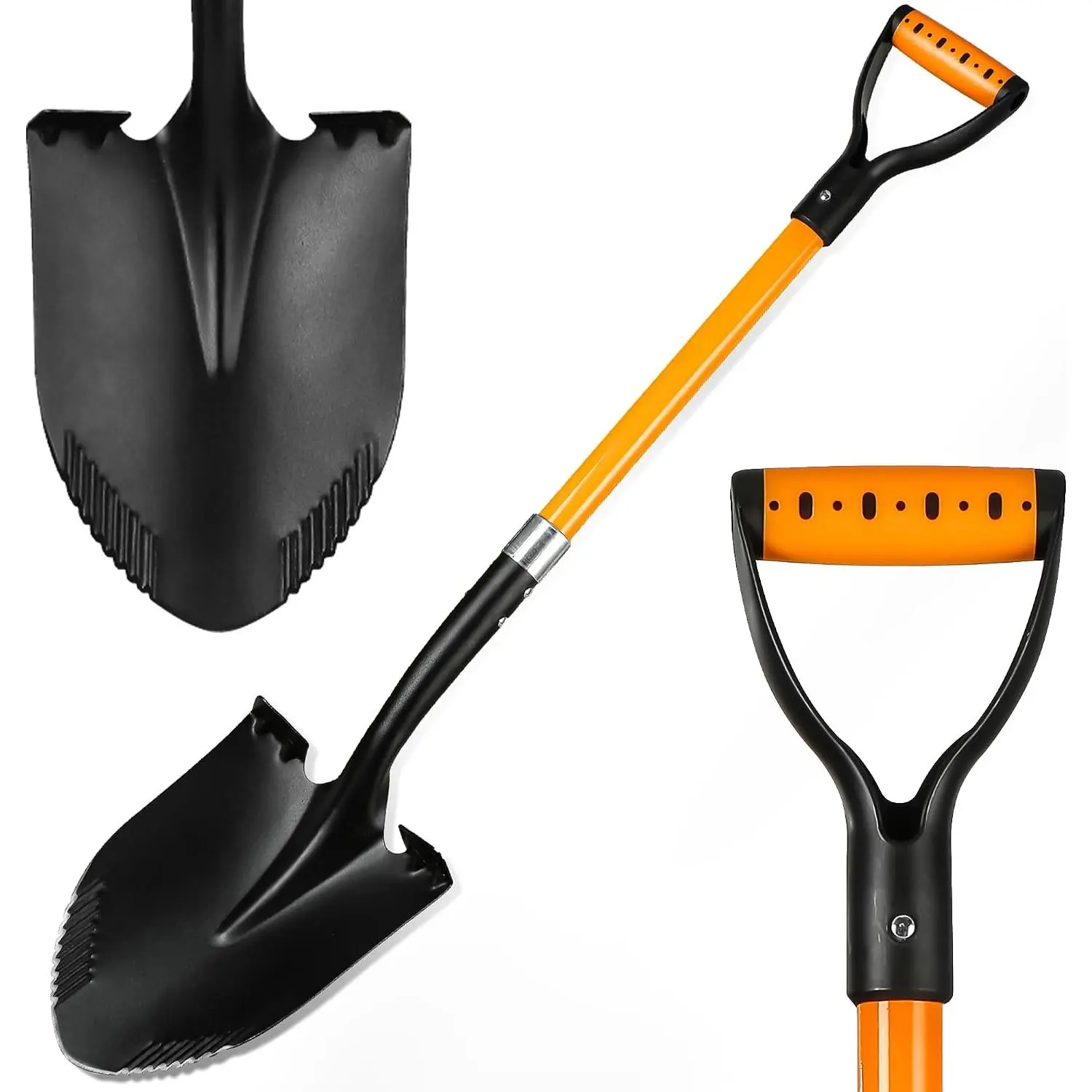 41 In Round Point Serrated Alloy Steel Digging Shovel, Fiberglass D-Grip Handle, for Construction & Digging in Soil/Dirt/Gravel