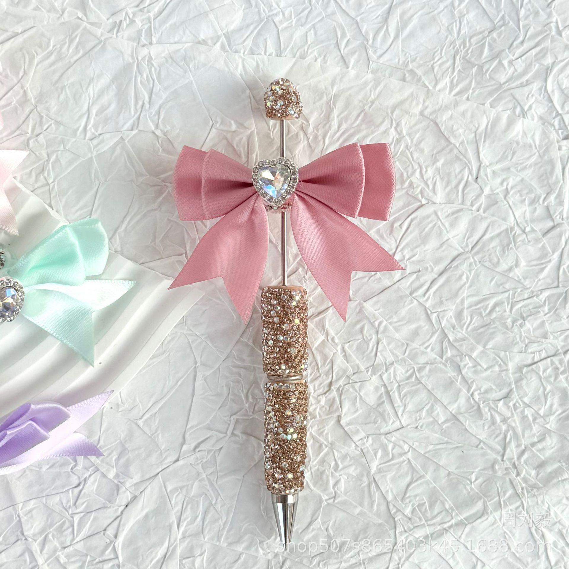 French-style candy-colored beaded bow accessory with rhinestones, satin double-layer bow accessory, beaded pen accessory, decorative piece