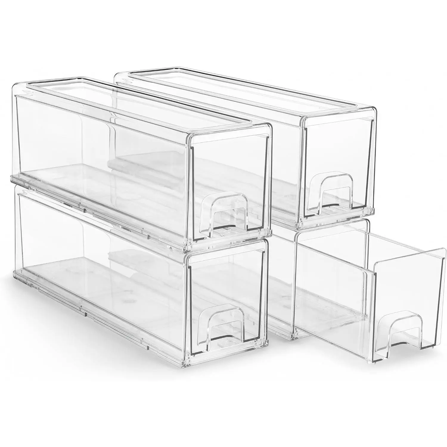 Small Clear Stackable Storage Drawers – 4-Pack Plastic Organizer Bins with Handles – Stackable Pull-Out Storage Drawers for Closet, Pantry, Office, Bathroom, Craft, and Toy OrganizationGift.