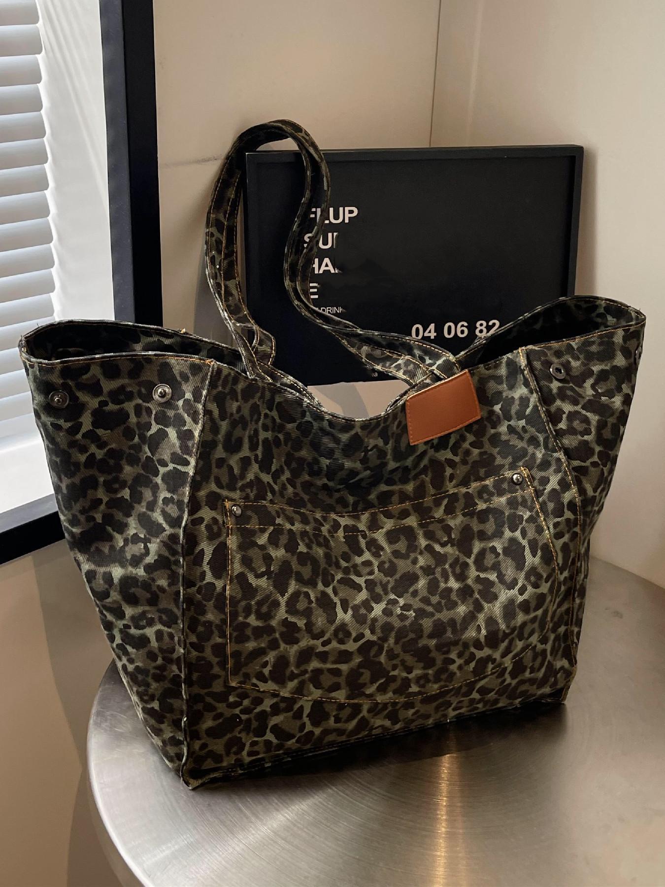 Leopard Pattern Tote Bag, Leopard Print Tote, Casual Fashionable Shoulder Bag for Women & Girls, Trendy Versatile High-quality Daily Commuting Bag