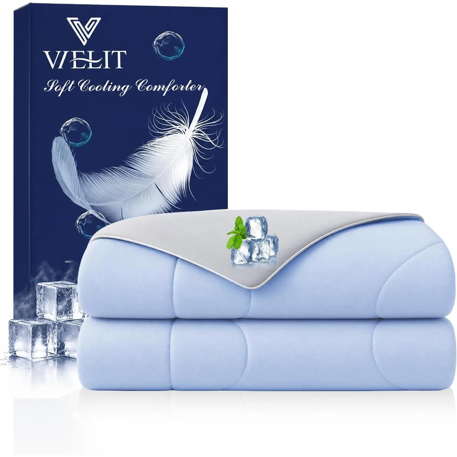 Cooling Comforter Queen Size for Hot Sleepers & Night Sweats, Luxury Lightweight Cooling Blanket, Soft Sided Breathable Summer Comforter,Q-Max>0.425,Machinewashable,90x90,Grey Blue