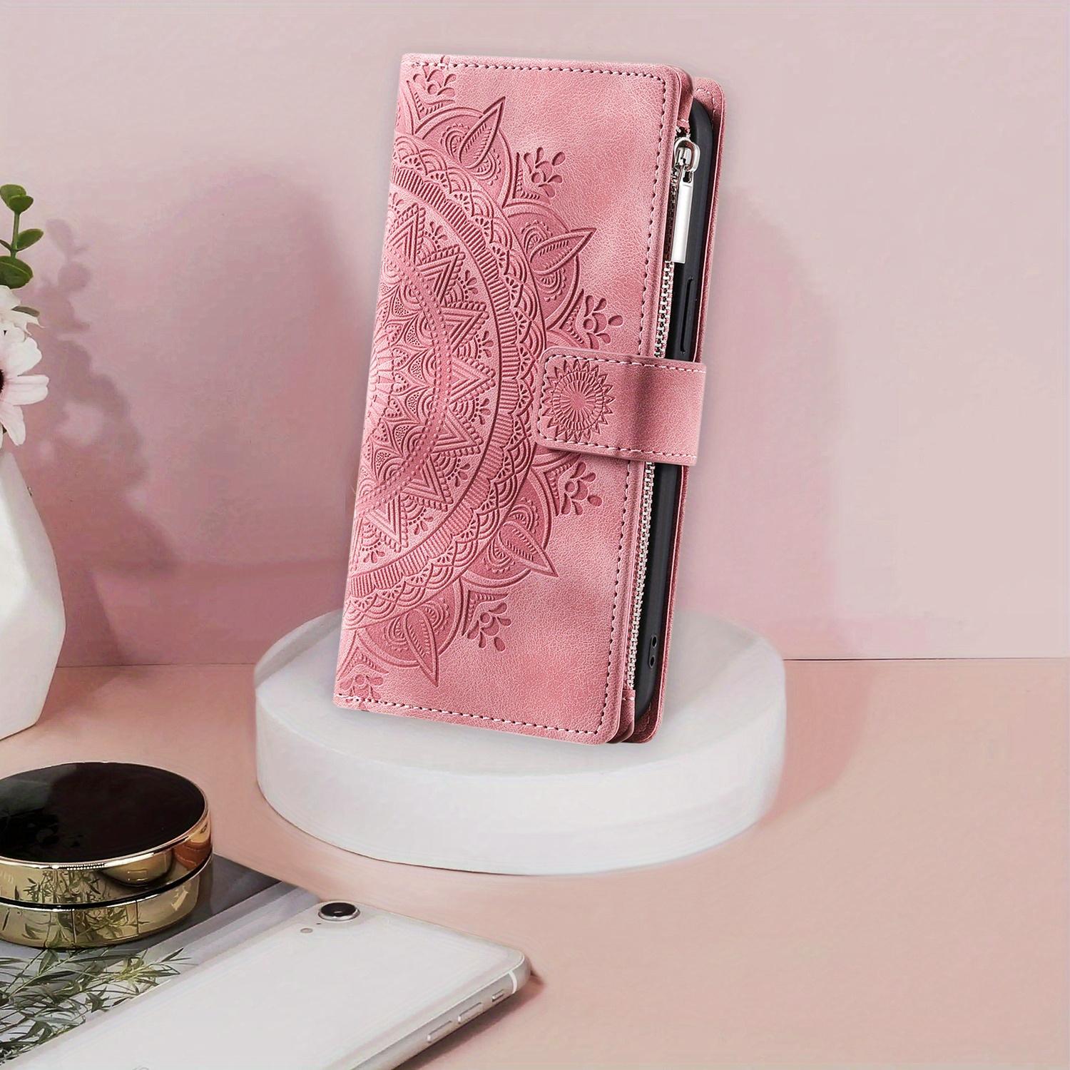 Pu Synthetic Leather Case for Various Iphone Models, Including 17, Air, 16e, 16, 15, 14, 13, 12 Mini, 11 Pro, X, Xs Max, Xr, 8, 7 Plus, Se, 5g From 2023 and 2020, Embossed Flower Design, Wallet with Card Holder