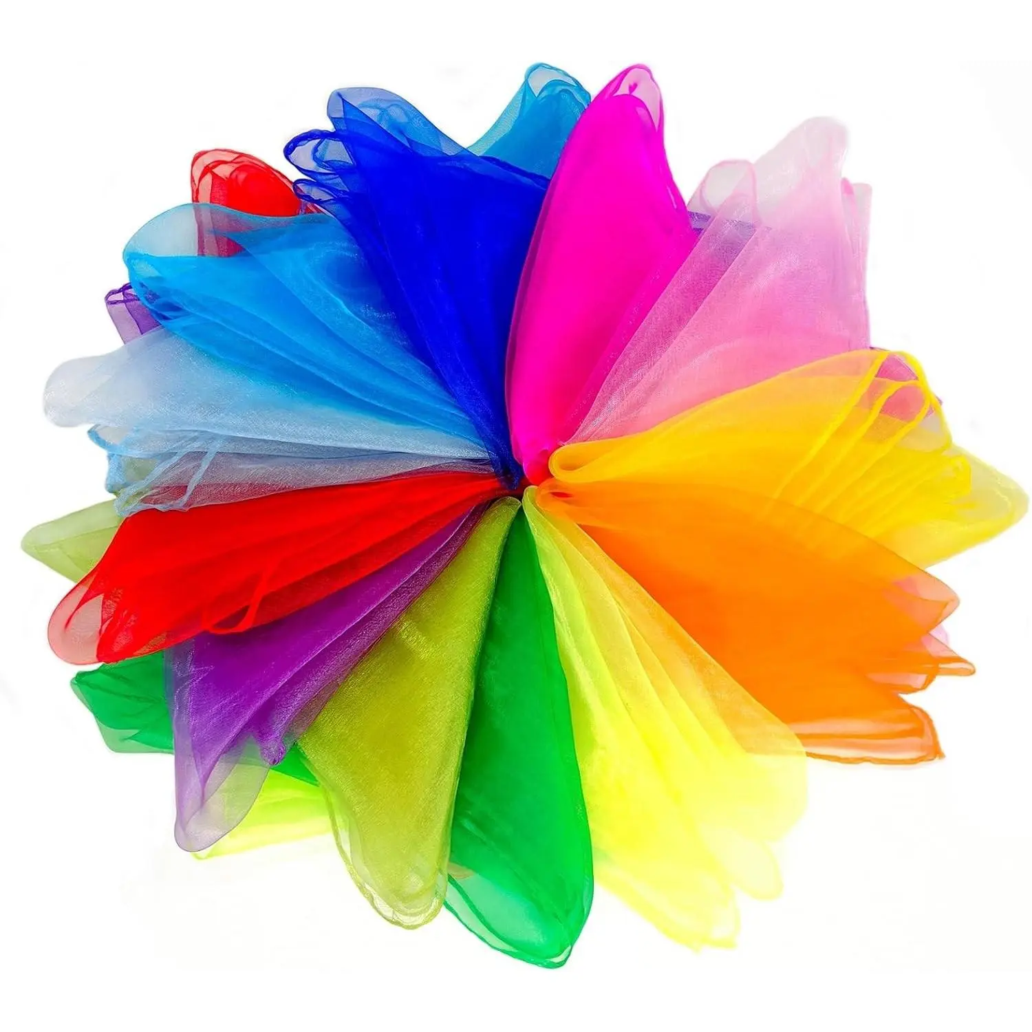 12 Pcs Juggling Scarves for Kids - Dance Silk Scarves for Toddlers, Children Movement Music Scarf Magic Tricks Performance Props, Rhythm Band Scarves, 24 Inches, 12 Colors