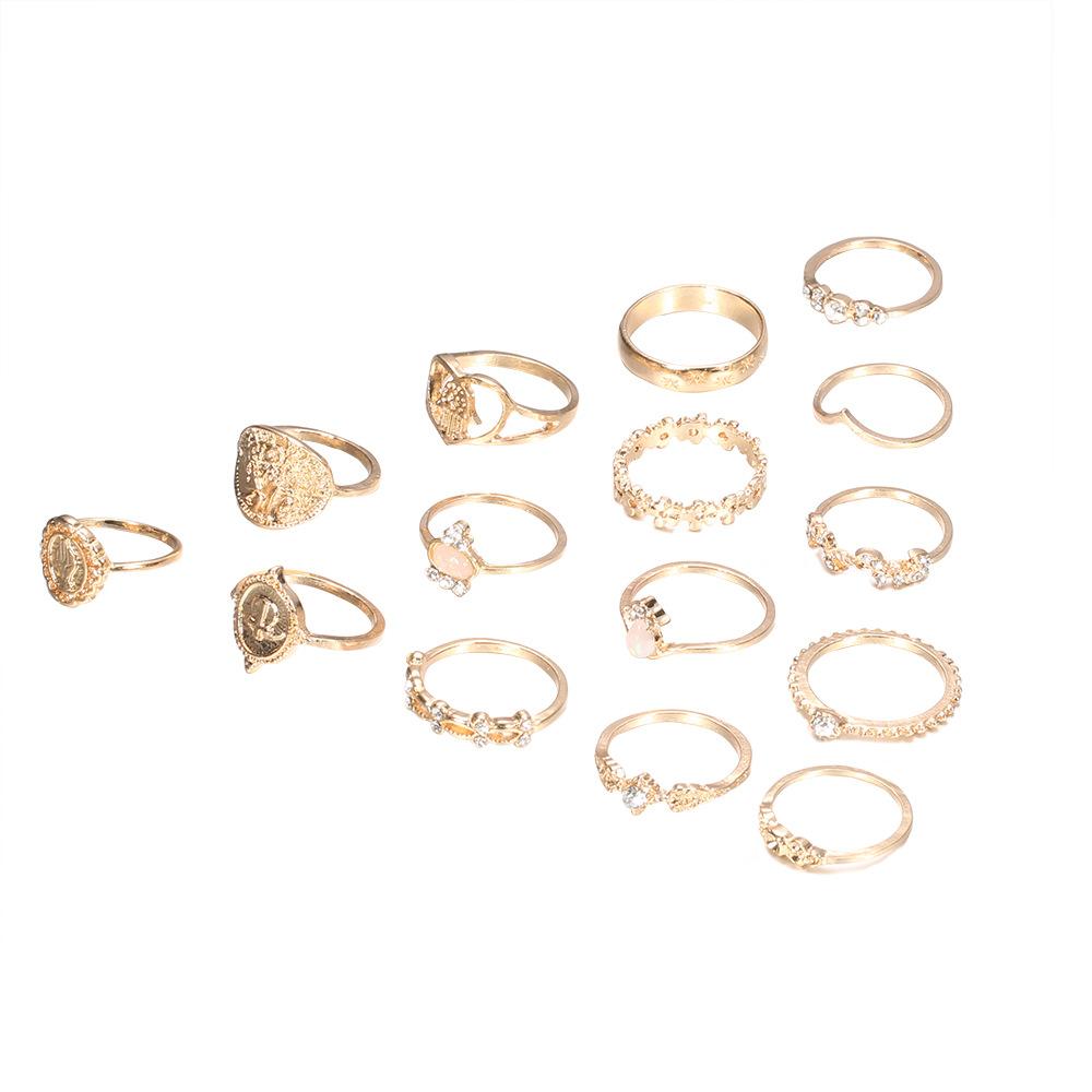 15 Pcs Vintage Gold Coin Opal Stackable Ring Set, Boho Gold Stacking Rings, Hypoallergenic Y2K Jewelry for Women