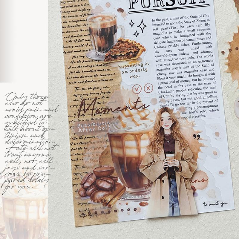 Vintage Coffee Series Sticker, 10pcs/set Scrapbook & Journal Making Material Paper, DIY Decorative Sticker Scrapbooking for Stationery & Computer & Water Bottle