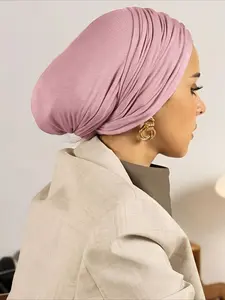 1 Piece of Islamic Muslim Pure-color Tie-style Headscarf, Featuring Ethnic Retro Style, Adjustable Elasticity, Comfortable Base Scarf, and A Head-covering Hat, Suitable for All Seasons