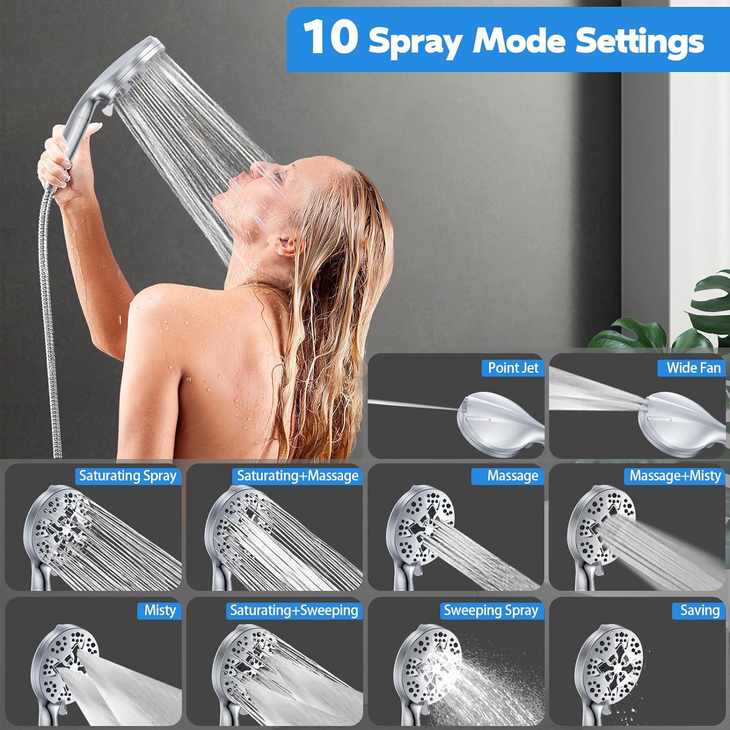 10-Function High-Pressure Handheld Showerhead Set with Spray Gun, Filtration, and Chlorine Removal