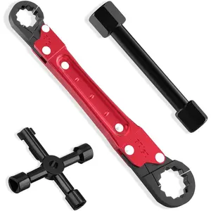 Plumbing Tools Angle Stop Wrench Kit - 3-Piece Plumber Tool Set with Compression Sleeve Puller & 4-Way Sillcock Key - Fits 3/8" & 1/2" Angle Stop Outlets Ferrule Removal Tool for Tight Spaces