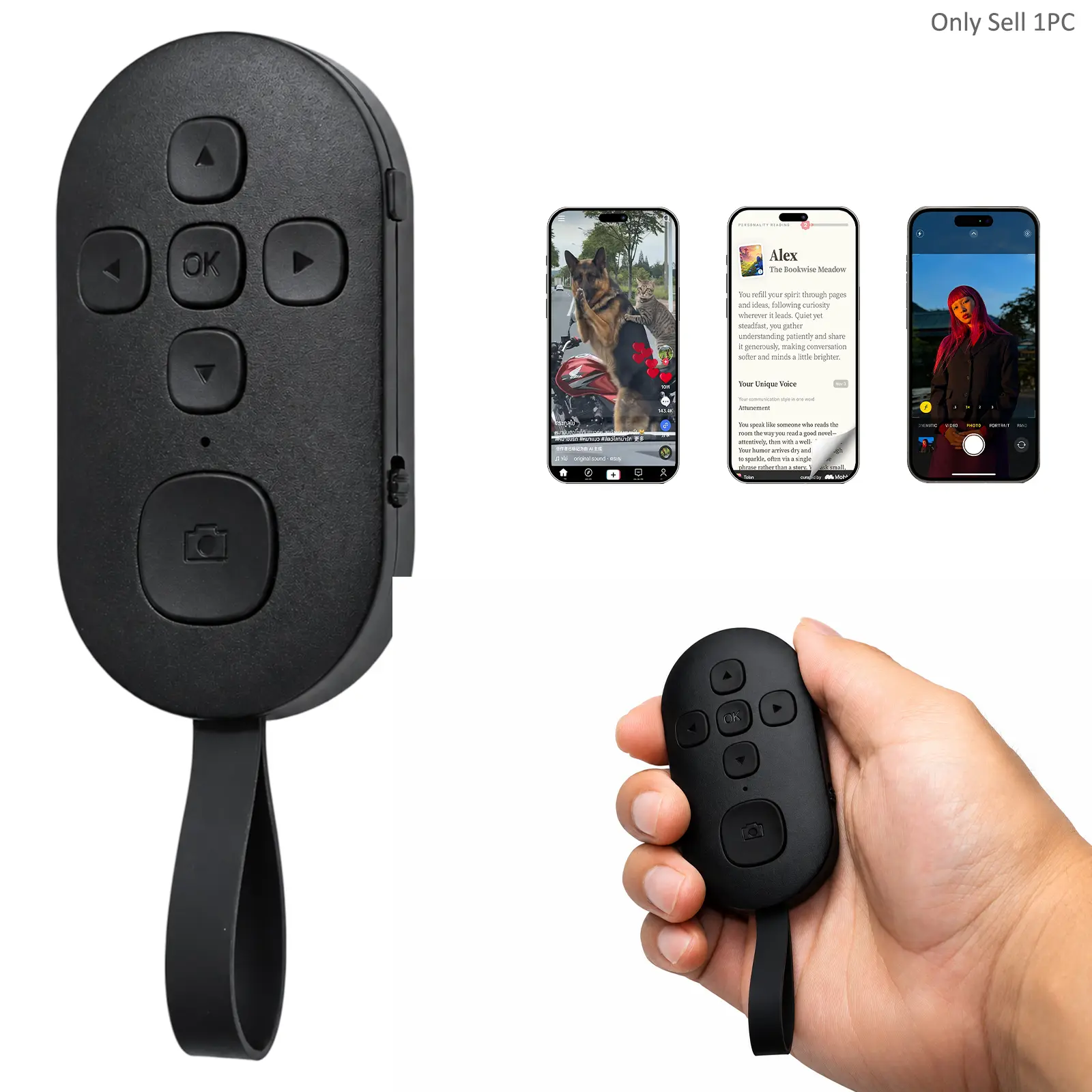 Bluetooth Remote for TikTok Scrolling, 2026 Upgraded Phone Controller with Page Turning, Volume Control, Play Pause and Camera Shutter for iPhone Android Smartphones