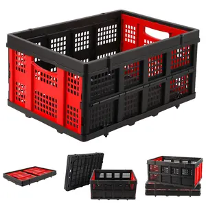 Heavy Duty Collapsible Storage Crate 55L – Stackable Collapsible Plastic Bin with Handles – Multi-Purpose Organizer for Home, Kitchen, Garage, Office, Study Area – Space-Saving Utility Bin