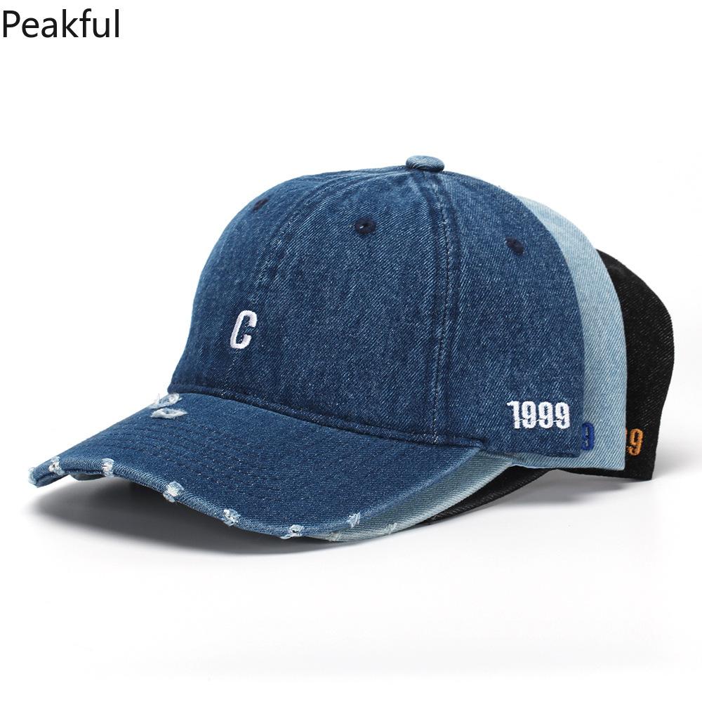 Leisure Denim Baseball Cap – Street Retro Style, Korean-Inspired Embroidered Peaked Hat, Ripped Design for a Vintage Look, Ideal for Summer Outings, Casual Wear & Unisex Styling