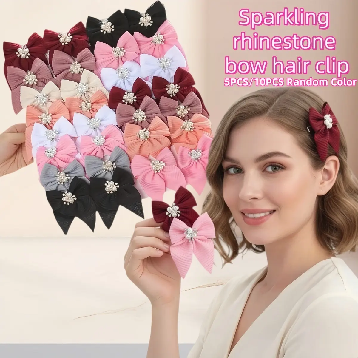 5/10pcs Rhinestone Bow Hair Clip Set Pearl Hair Accessories for Women Girls Cute Elegant Hair Clips for Party Wedding Daily Hairstyles