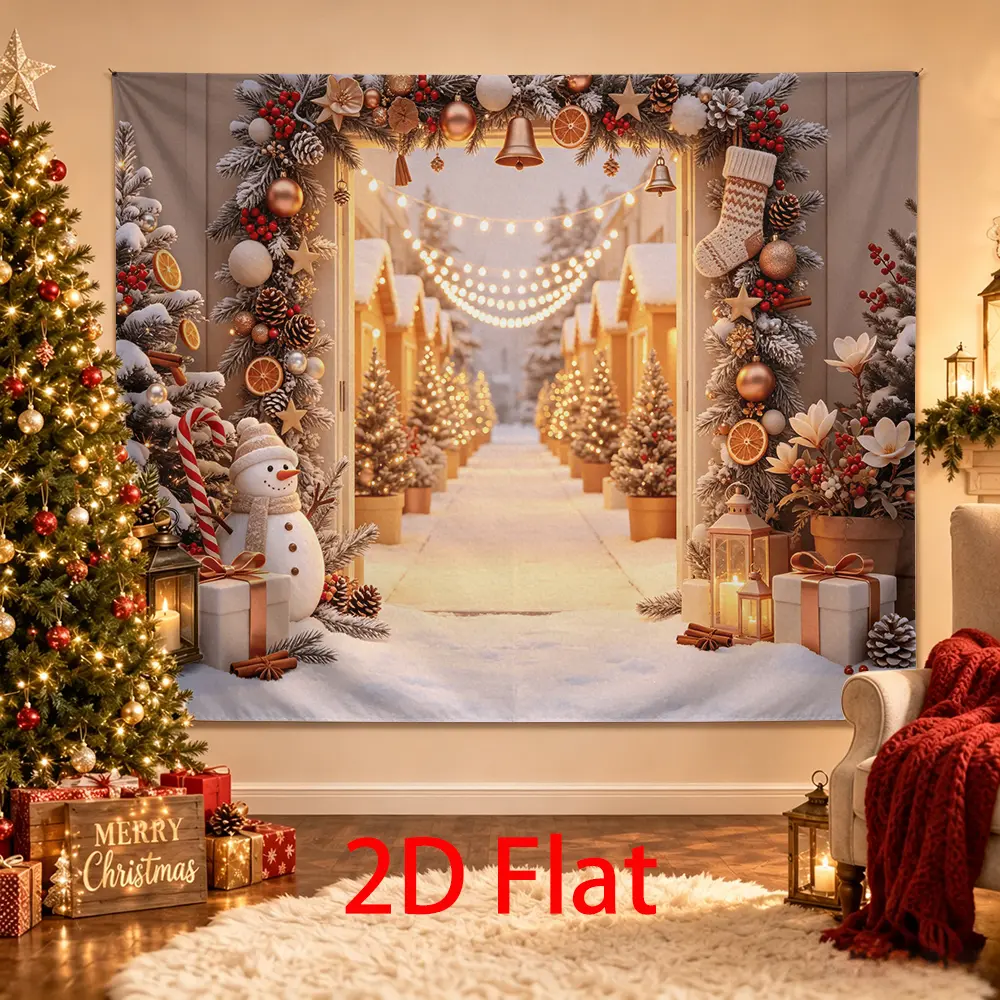 Copper Christmas Backdrop with Snowman, Orange Slices, Garland and Warm Lights