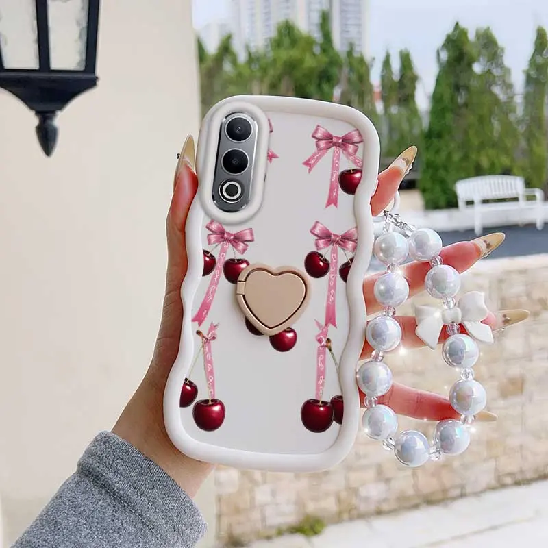 Durable For OnePlus Nord CE4/Nord N300/Nord N30 SE/Nord 4/Nord CE 5G/Nord CE4 Lite/Nord N20 SE/Nord N20 5G Protective Cover Comfortable feel 3pcs( Shining cherries phone Case+Lanyard+Stand) Phone Case Suitable For OnePlus Nord N300 Featuring Accessories
