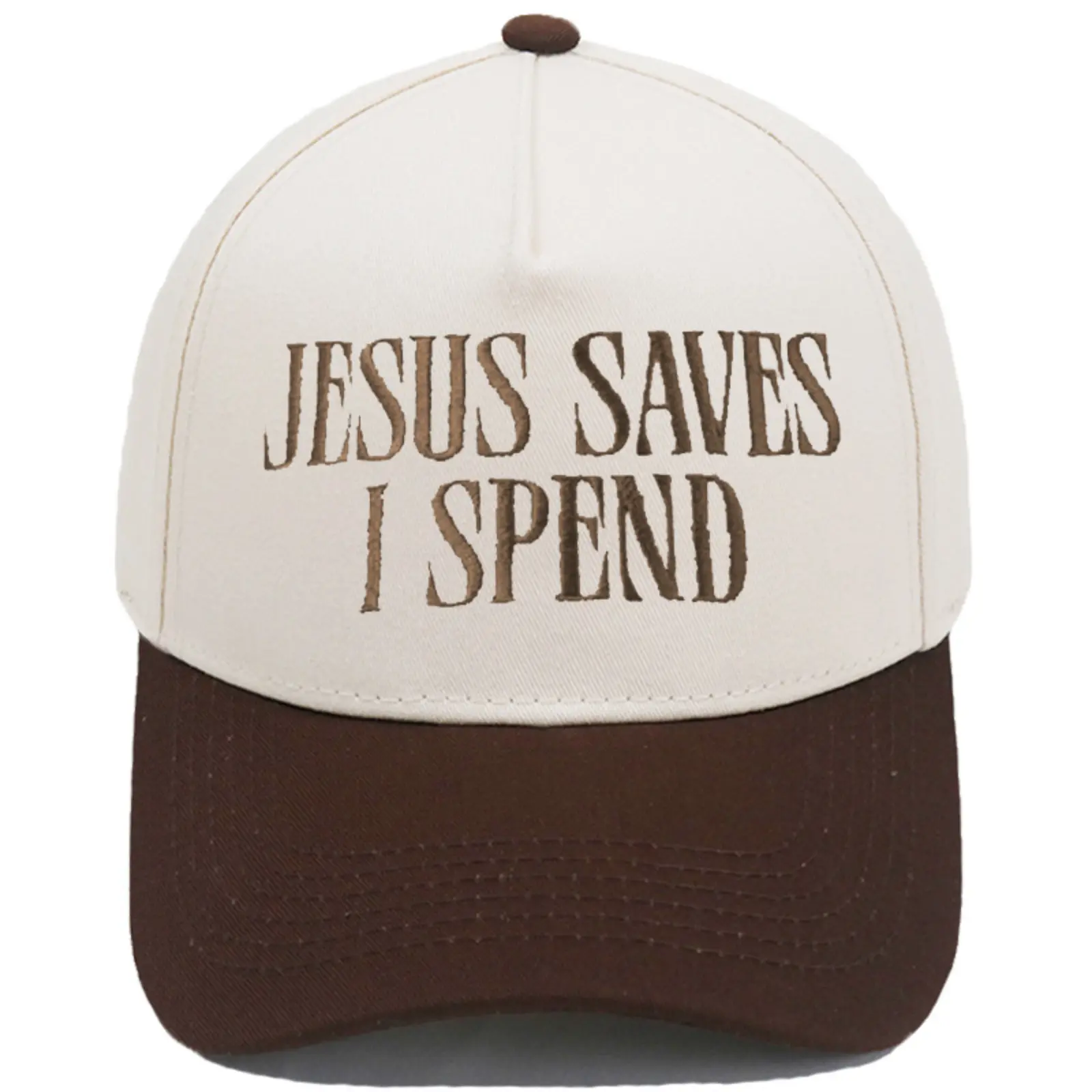 Women's Cotton Unisex Trucker Hat - Funny "Jesus Saves I Spend" Embroidered Retro Visor Hat, Coffee Brown Sports & Outdoor Sun Cap for Summer Shopping Vacation, Accessories For Women, Hats For Women