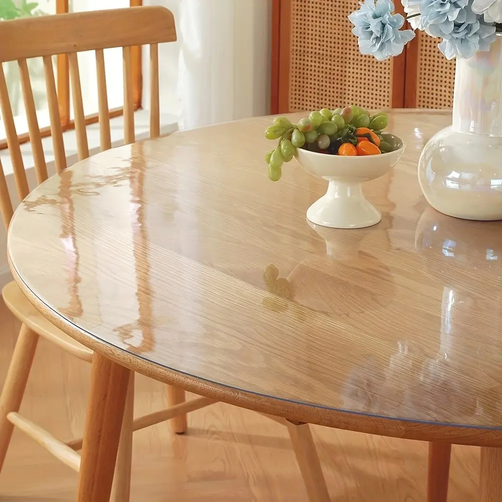 2.0mm Round Transparent PVC Desk Mat - PVC Eco-Friendly, Waterproof Cover, Oil-Resistant, Heat-Resistant, Durable, Easy-to-Wipe Protective Layer for Coffee Tables, Dining Tables