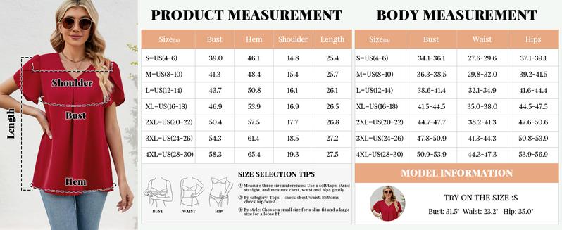 Women's Summer Tops Short Sleeve Dressy Chiffon Blouses V Neck Work Tunic Tops Casual Loose T-Shirts with Pleated Stitched A-Line Design #Springfresh