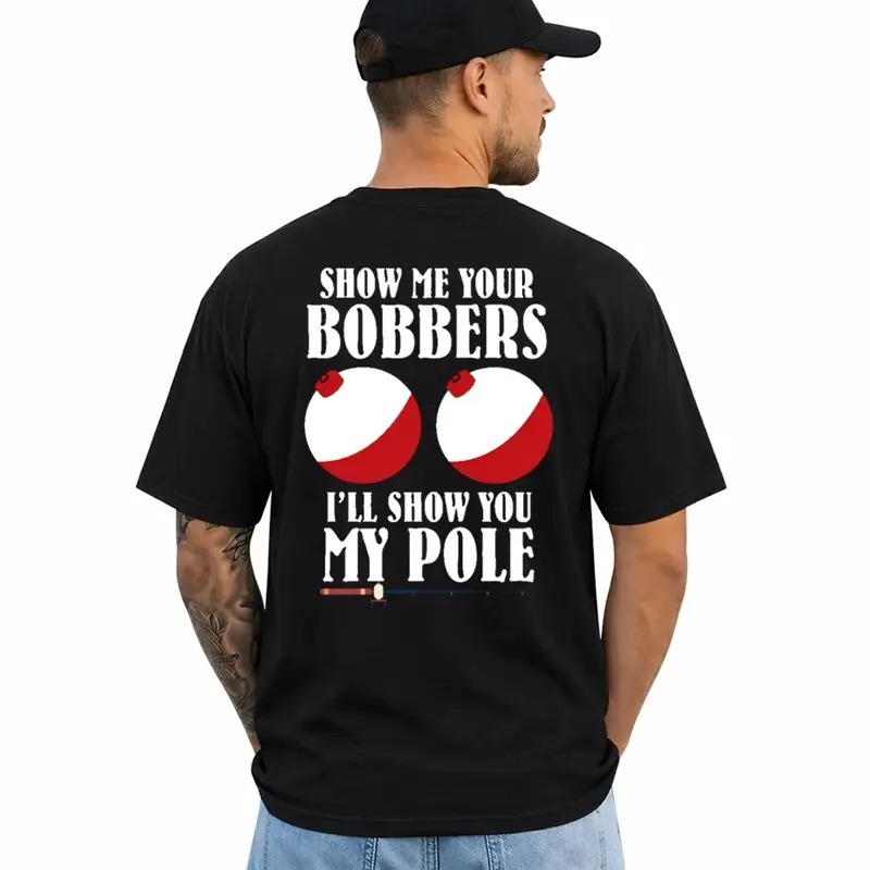 Funny Fishing Shirts Novelty Gift Men Grandpa Dad Bobbers T-Shirt, Short Sleeve Printed Graphic Shirt, Daily Casual Cotton Menswear