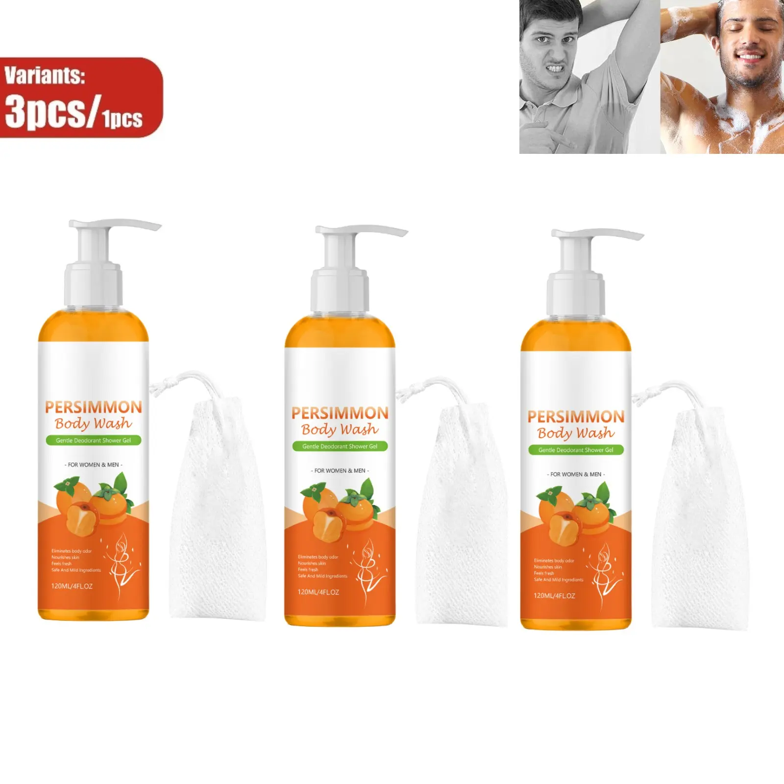 Persimmon Body Wash for Old People Smell, Natural Deodorant Bar Soap for Strong Odor Smelly Feet Remove, Cleansing Body Deodorizing with Persimmon & Green Tea Extracts