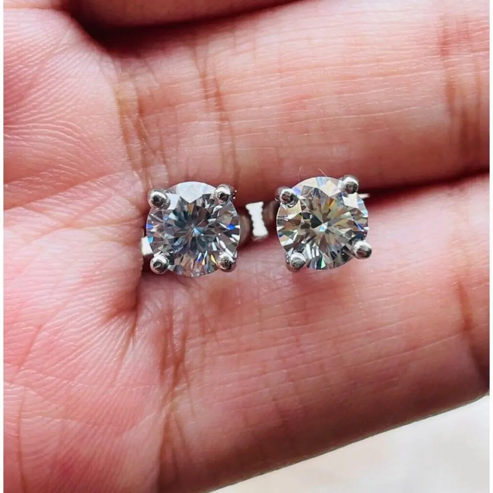 2.00 Ct. Treated Fancy Grey Diamond Solitaire Studs In 925 Silver