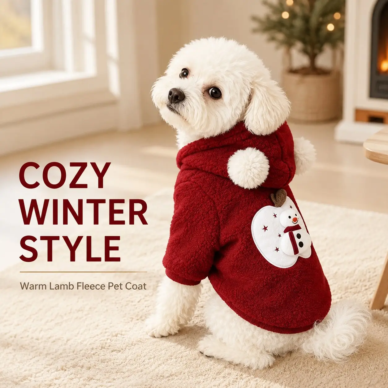 Pet Christmas Hooded Coat, Sheepskin Warm Autumn Winter Dog Cat Jacket, Korean Style New Arrival, Stylish and Trendy Pet Clothing