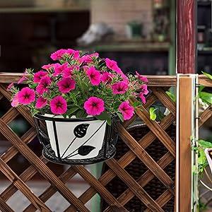 Tosnail 2-Pack Metal Plant Holders for Indoor Outdoor Railings, Fence Plant Hangers, Hanging Flower Baskets for Porch, Balcony, Stair Railing, Black