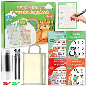 Magic Grooved Writing Practice for  3-8 - 4  Handwriting Practice with Disappearing Pens | Alphabet, Numbers, Math Tracing | Large  &  Workbook with A4 Zipper Pouch