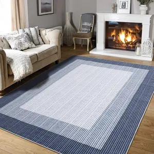 Modern Bordered Printed Rug Soft Non Slip Geometric Solid Color Ultra Thin Foldable Interior Decor Rug Soft and Non Shedding for Dining Rooms Bedrooms Offices and Apartments