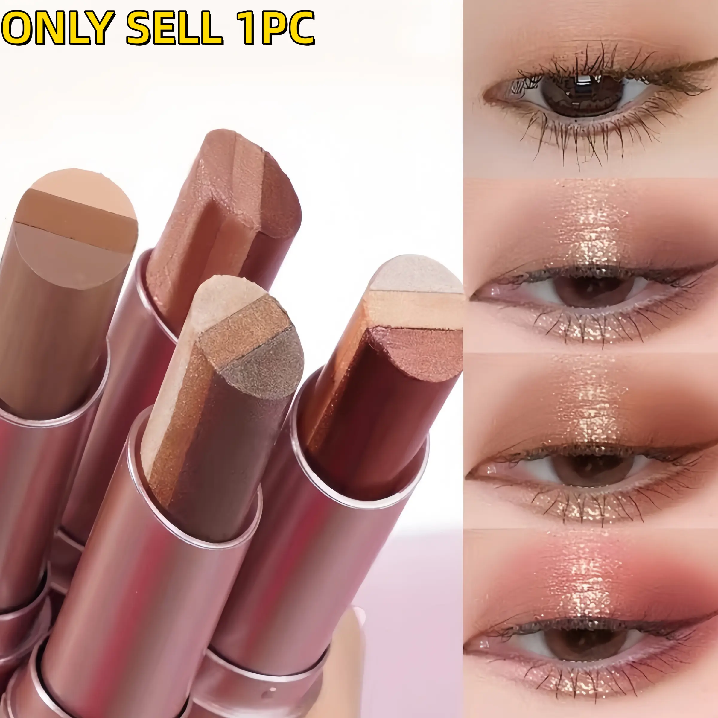 3 Color Cosmetic Eyeshadow Stick，New Long Lasting & Waterproof Creamy Eye Shadow，Portable Glitter shadow for Women，Smudge-Proof Long Lasting，Shimmer shadow for Day and Night (Fine Shimmer Brownish Orange)