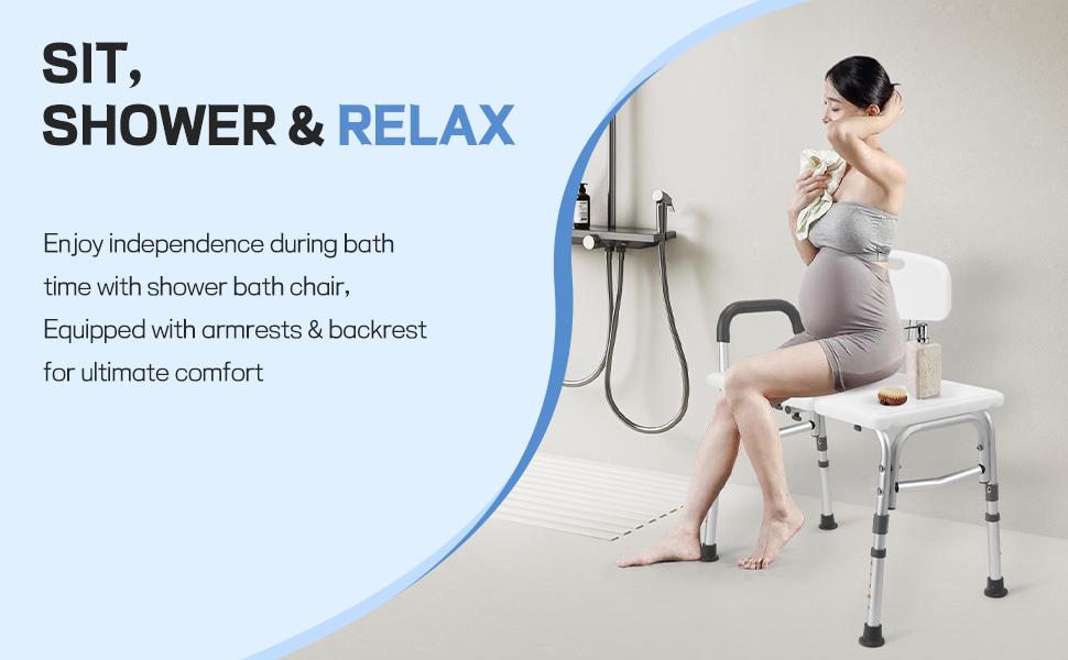 Tub Transfer Bench for, Tool Free Assembly Shower Chair with Backrest & Armrest, Shower Bench, Shower Seat for Elderly and Disabled