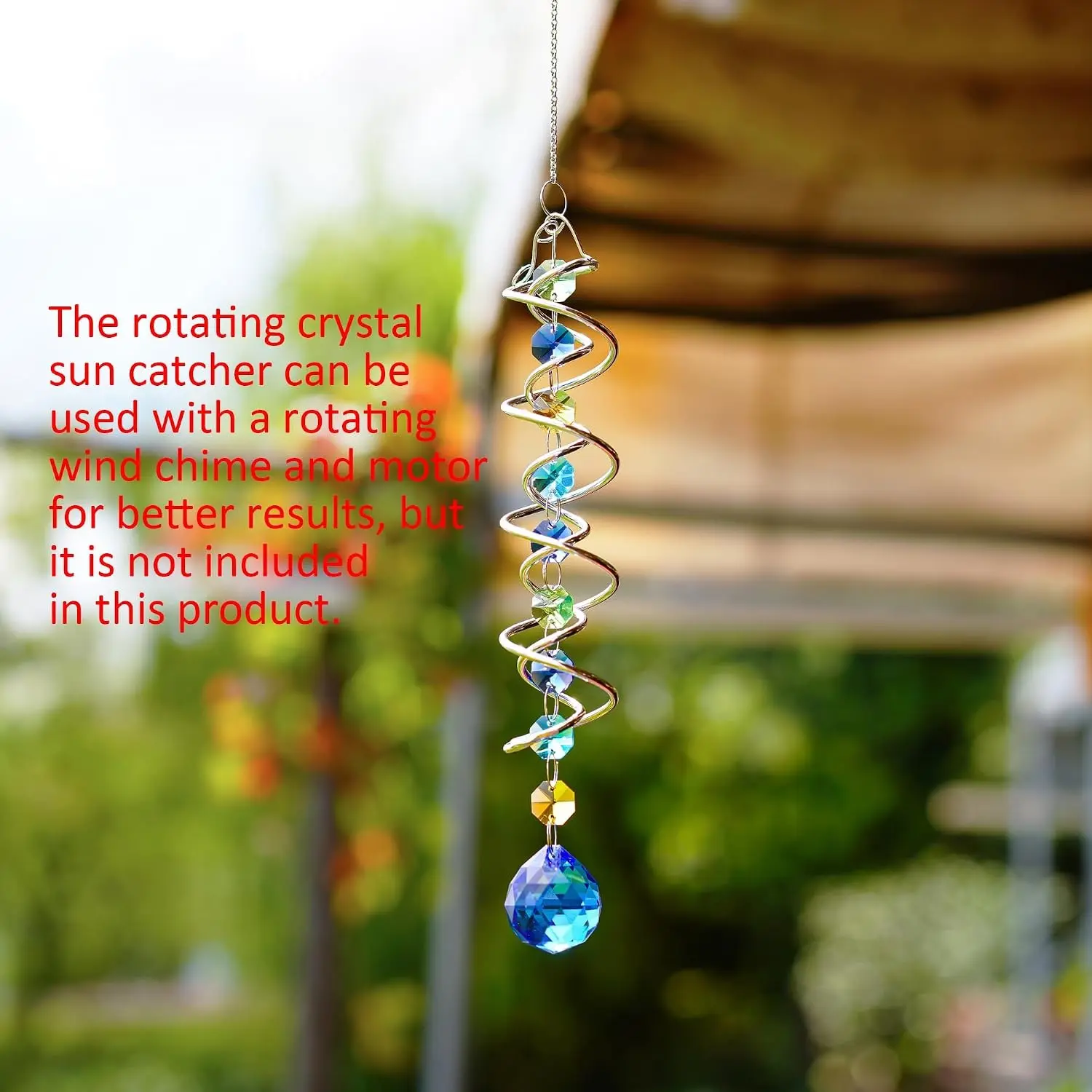 20.5inch Gazing Ball Spiral Tail,Decorative Wind Spinner Sun Catcher,Rainbow Maker Double-Spiral W/Sea Blue Crystal Ball and Chain,Glass Crystals for Indoor Outdoor Decoration