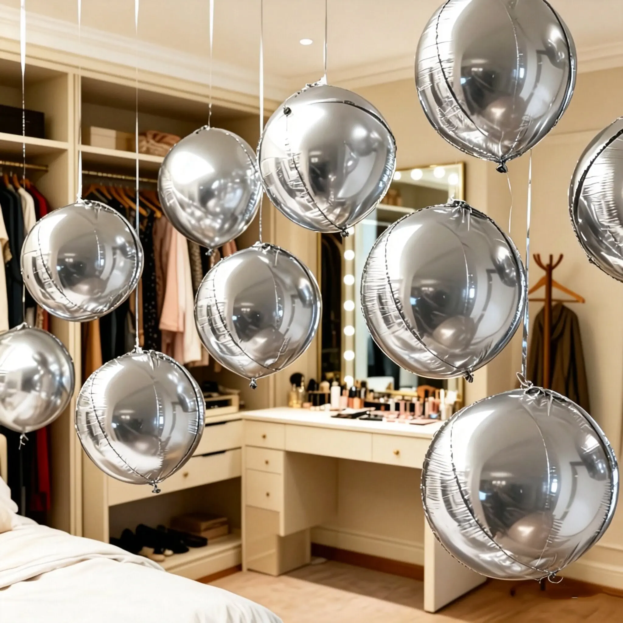 12Pcs Silver Round Foil Balloons, 22" 15" 10" 4D Ball Balloons, Metallic Silver Foil Balloon for Birthday Graduation Christmas New Year Eve Disco Party Backdrop Decorations, Balloons for Balloon Arch