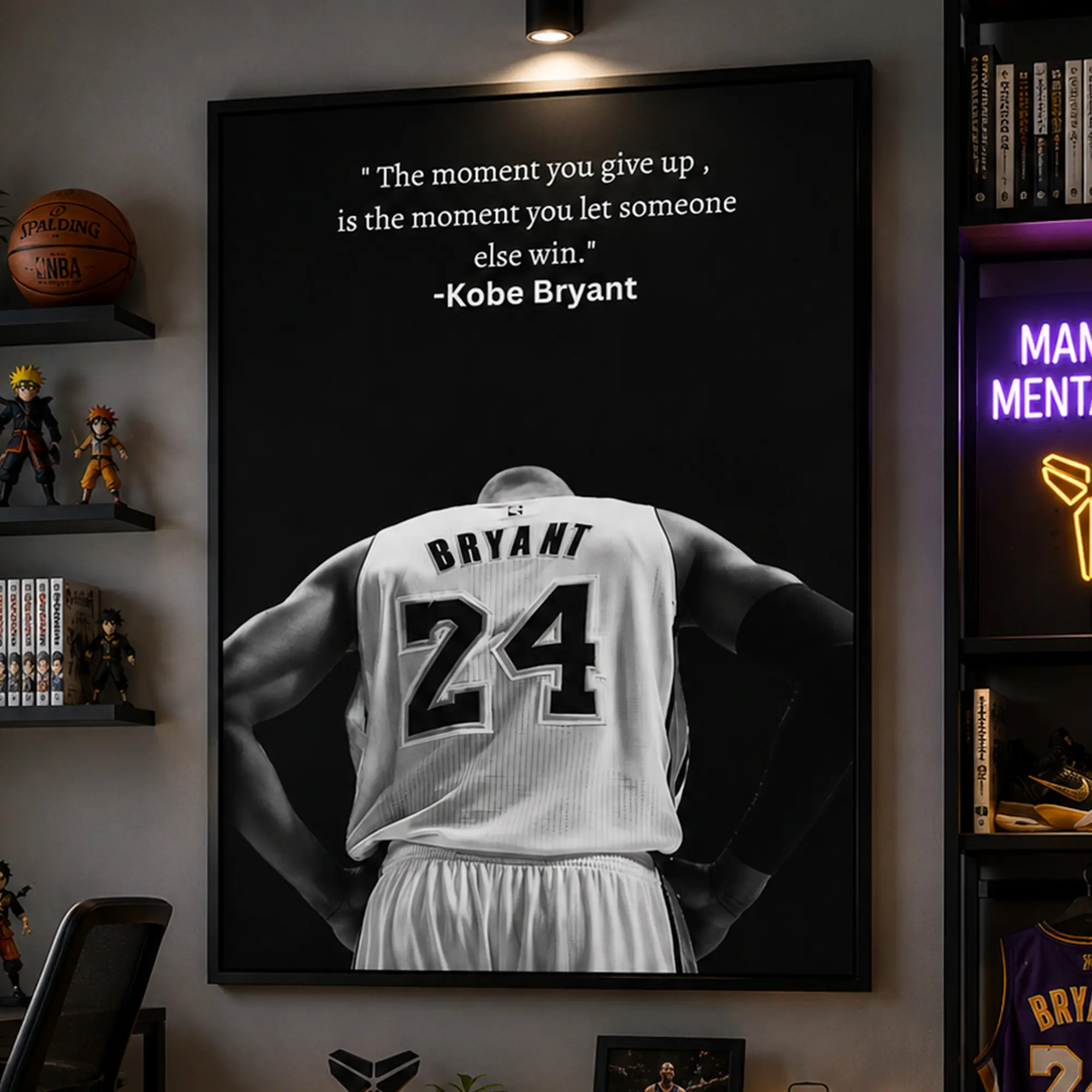 Kobe Bryant Graphic Wall Art Print - Black & White Basketball Poster, Motivational Quote Canvas, Athlete Encouragement Piece, Inspirational Wall Art, Men's Room Decor, Living Room Decorations, Funky Anime Bedroom Accent Artistic